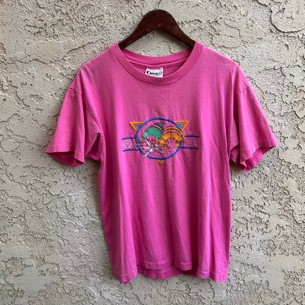 Vintage Embroidered Seashell Single Stitch T Shirt Size L